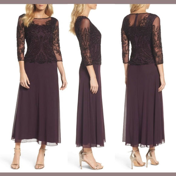 NWT! Pisarro Nights Embellished Mesh Gown New Wine [ SZ‎ 2 ] - Picture 1 of 7